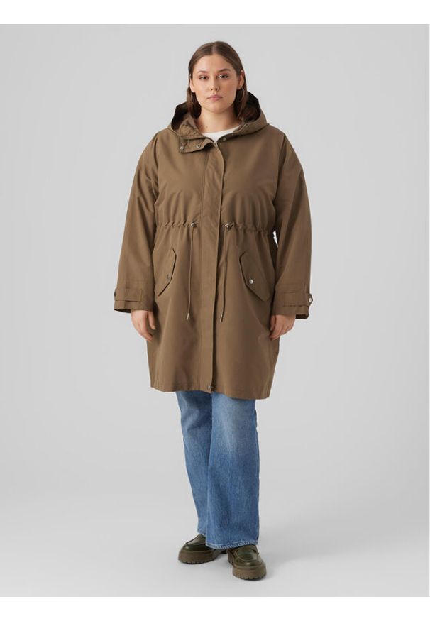 Vero Moda Curve Płaszcz przejściowy 10287156 Brązowy Regular Fit. Kolor: brązowy. Materiał: syntetyk