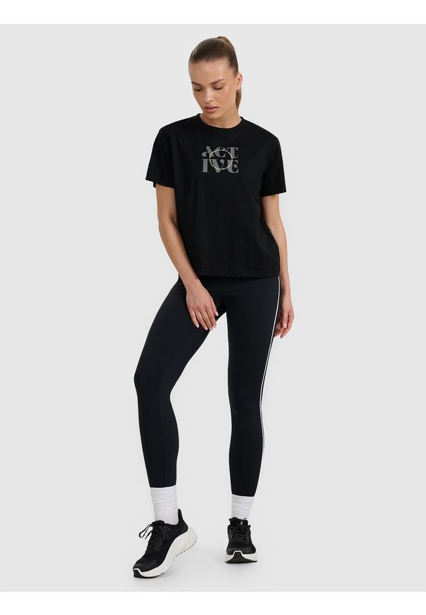 4f - 4F T-shirt z nadrukiem damski - czarny XS. Okazja: na co dzień. Kolor: czarny. Materiał: jersey, bawełna. Długość rękawa: krótki rękaw. Długość: krótkie. Wzór: nadruk. Styl: klasyczny, sportowy, casual