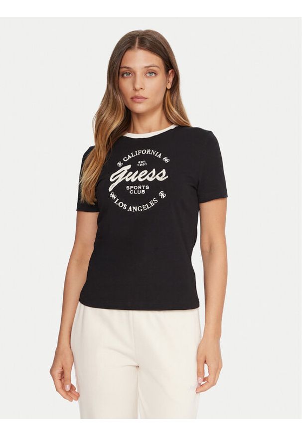 Guess T-Shirt V5BI03 J1314 Czarny Slim Fit. Kolor: czarny. Materiał: bawełna