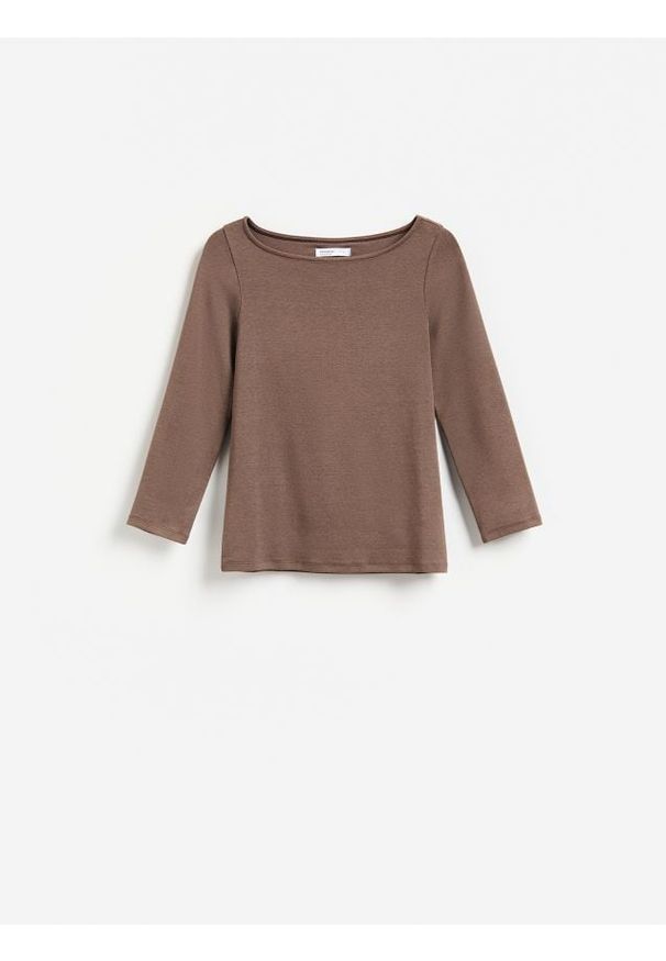 Reserved - Longsleeve z modalem - brązowy. Kolor: brązowy. Materiał: bawełna, dzianina. Długość rękawa: długi rękaw