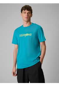 4f - 4F T-shirt regular z nadrukiem męski - turkusowy XL. Okazja: na co dzień. Kolor: turkusowy. Materiał: bawełna, dzianina. Wzór: nadruk. Styl: casual #1