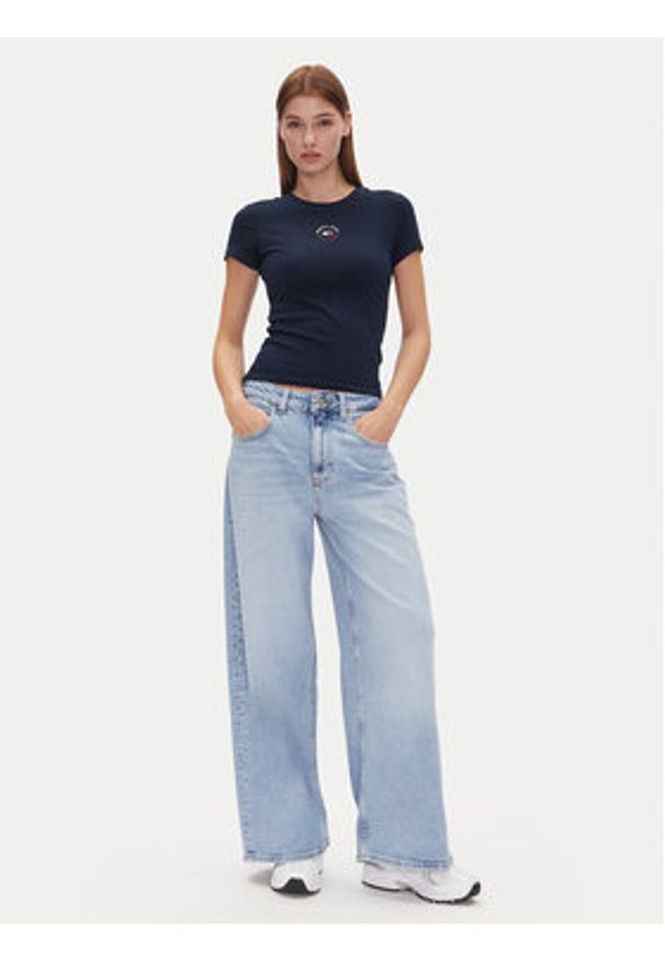 Tommy Jeans T-Shirt Tjw Slim Essential Logo 2 Tee DW0DW20316 Granatowy Regular Fit. Kolor: niebieski. Materiał: syntetyk, bawełna