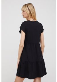 GAP sukienka kolor czarny mini rozkloszowana. Kolor: czarny. Materiał: dzianina. Długość rękawa: krótki rękaw. Typ sukienki: rozkloszowane. Długość: mini