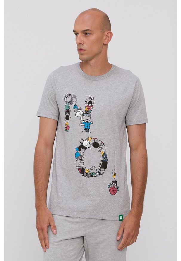 United Colors of Benetton - T-shirt piżamowy x Peanuts. Kolor: szary. Materiał: dzianina. Wzór: nadruk, melanż
