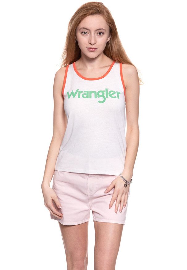 Wrangler - WRANGLER T SHIRT DAMSKI RETRO KABEL TANK ROSEWATER W730SEVLF 112130937. Długość rękawa: na ramiączkach. Wzór: nadruk. Styl: retro