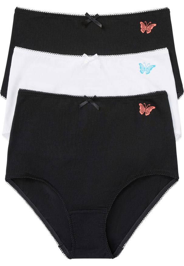 bonprix - Figi z wysoką talią (3 pary) z bawełną organiczną. Kolor: czarny. Materiał: bawełna