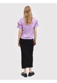 Selected Femme T-Shirt Rylie 16079837 Fioletowy Regular Fit. Kolor: fioletowy. Materiał: bawełna