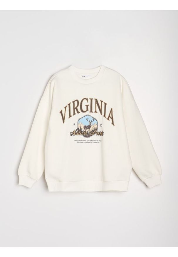 Sinsay - Bluza crewneck z napisem - kremowy. Kolor: kremowy. Wzór: napisy