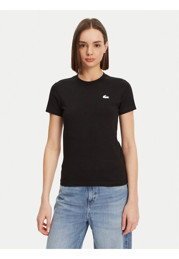Lacoste T-Shirt TF9246 Czarny Slim Fit. Kolor: czarny. Materiał: bawełna