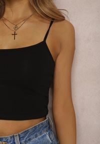 Renee - Czarny Top Tryphitheme. Kolor: czarny. Materiał: bawełna, tkanina. Długość rękawa: na ramiączkach. Wzór: jednolity, gładki, aplikacja