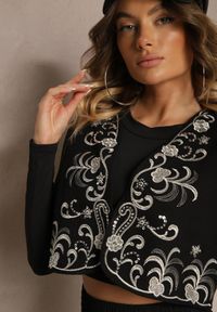 Renee - Czarna Kamizelka z Bawełny z Cekinami i Haftem Batisia. Okazja: na co dzień. Kolor: czarny. Materiał: bawełna. Wzór: haft. Styl: elegancki, casual #5