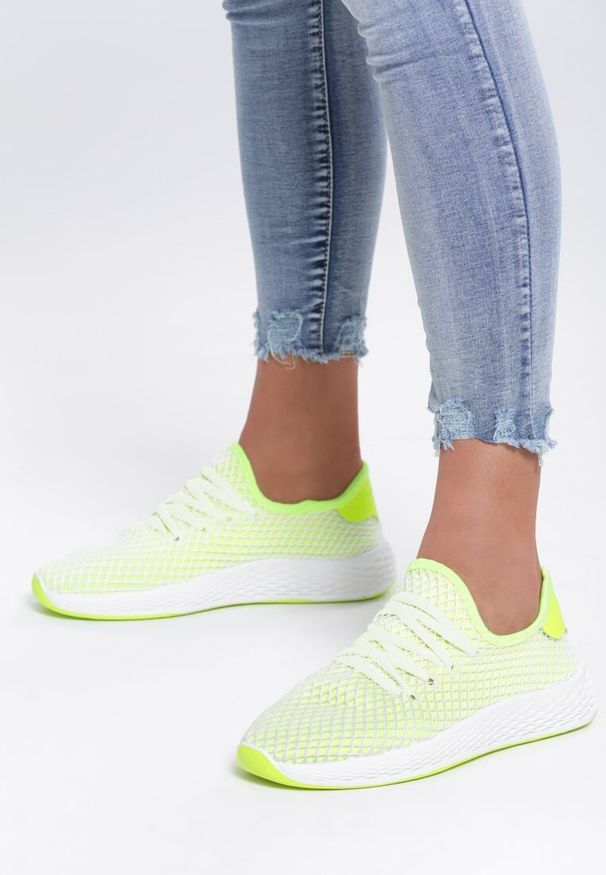 Renee - Zielone Buty Sportowe Encourage. Zapięcie: sznurówki. Kolor: zielony. Materiał: materiał. Wzór: aplikacja