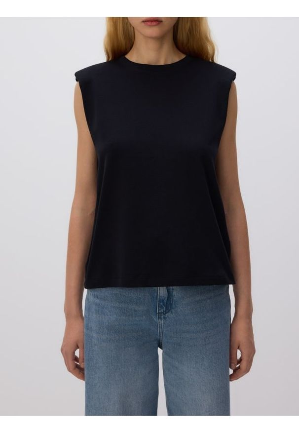 Reserved - T-shirt z poduszkami na ramionach - czarny. Kolor: czarny. Materiał: bawełna, dzianina