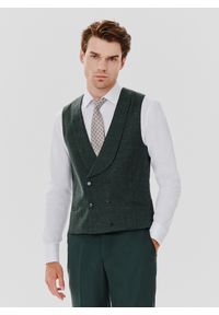 Pako Lorente - PAKO LORENTE – Dwurzędowa kamizelka męska w kolorze zielonym. Kolor: zielony. Materiał: len, elastan, poliamid, bawełna, wełna #1