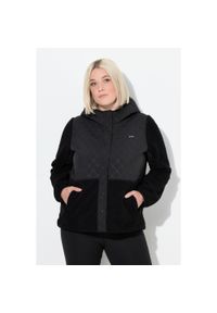 ULLA POPKEN - Damskie kurtka polarowa pikowanie kaptur zatrzaski. Kolekcja: plus size. Kolor: czarny. Materiał: poliester, materiał #1