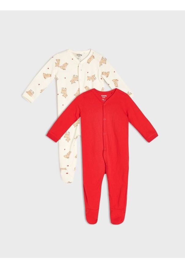 Sinsay - Bawełniany pajacyk 2 pack - kremowy. Kolor: kremowy. Materiał: bawełna