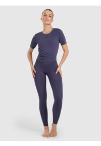 4f - 4F Legginsy do jogi i pilatesu szybkoschnące damskie - granatowe L. Stan: podwyższony. Kolor: niebieski. Materiał: dzianina, włókno, elastan, materiał. Długość: długie. Sport: joga i pilates