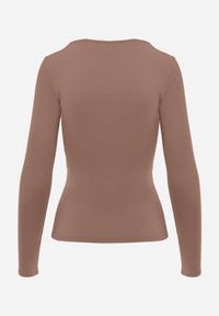 Renee - Brązowa Bluzka z Elastycznego Materiału o Kwadratowym Dekolcie z Wiskozą Nemosa. Typ kołnierza: dekolt kwadratowy. Kolor: brązowy. Materiał: wiskoza, materiał. Długość rękawa: długi rękaw. Długość: długie #8