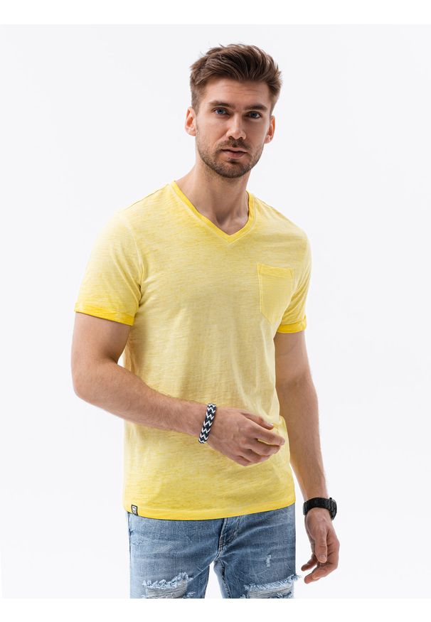 Ombre Clothing - T-shirt męski bawełniany S1388 - żółty - XXL. Kolor: żółty. Materiał: bawełna