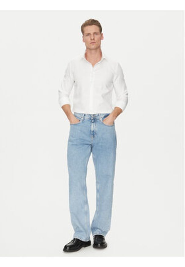 Calvin Klein Koszula K10K114316 Biały Slim Fit. Kolor: biały. Materiał: bawełna