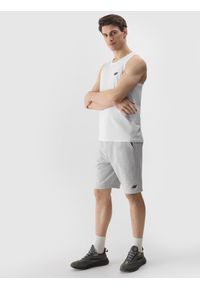 4f - 4F Tank top regular gładki męski - biały M. Kolor: biały. Materiał: dzianina, jersey, bawełna. Długość rękawa: na ramiączkach. Wzór: gładki #2