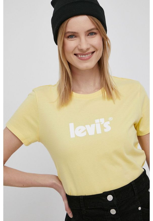 Levi's® - Levi's t-shirt bawełniany kolor żółty. Okazja: na spotkanie biznesowe. Kolor: żółty. Materiał: bawełna. Styl: biznesowy