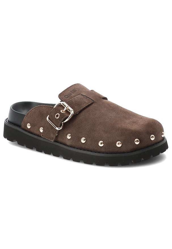 Big-Star - Klapki damskie Big Star, cholewka ze skóry naturalnej zamszowej z regulowanym paskiem na antypoślizgowej podeszwie, brązowe, TT274952. Okazja: na co dzień, na spacer. Kolor: brązowy. Materiał: skóra, zamsz. Sezon: lato. Styl: casual, klasyczny, elegancki