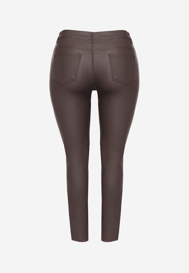 Renee - Brązowe Spodnie Skinny Zangi. Kolekcja: plus size. Kolor: brązowy. Styl: klasyczny