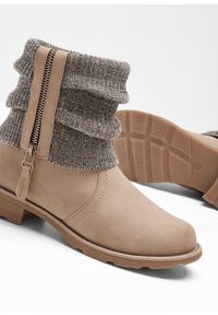 bonprix - Botki z dzianinową wstawką. Zapięcie: zamek. Kolor: brązowy. Materiał: dzianina #2