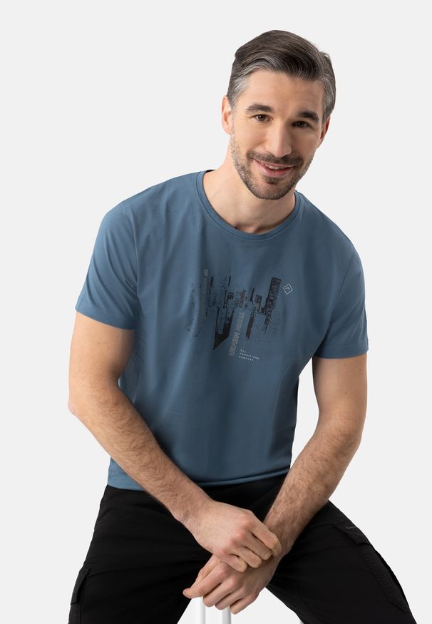 Volcano - Bawełniana koszulka z printem T-TURF. Kolor: niebieski. Materiał: bawełna. Długość rękawa: krótki rękaw. Długość: krótkie. Wzór: nadruk. Styl: klasyczny