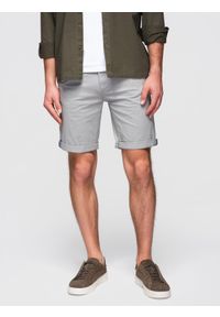 Ombre Clothing - Szorty klasyczne męskie chino z podwiniętą nogawką - szare V12 - Rozmiar: M. Okazja: na co dzień. Kolor: szary. Materiał: tkanina, materiał, bawełna, elastan. Sezon: lato. Styl: klasyczny
