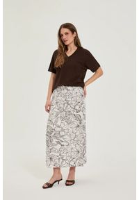 MOODO - Spódnica w kwiaty biała. Kolor: biały. Materiał: len, bawełna, wiskoza. Wzór: kwiaty #1