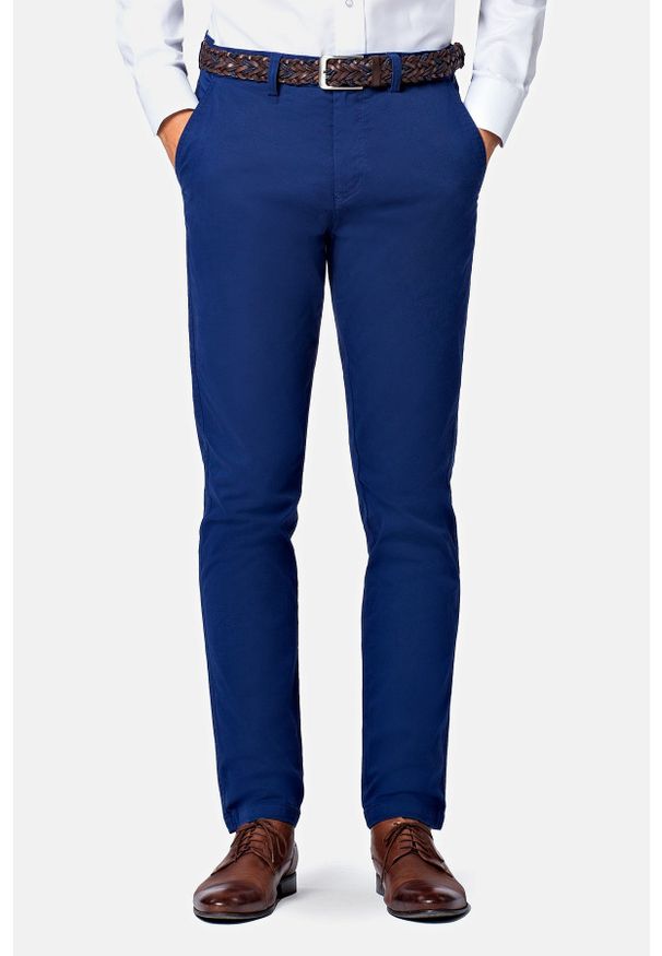 Lancerto - Spodnie Navy Chino Mono II. Okazja: na co dzień. Kolor: niebieski. Materiał: elastan, bawełna, materiał. Wzór: kolorowy. Styl: sportowy, casual