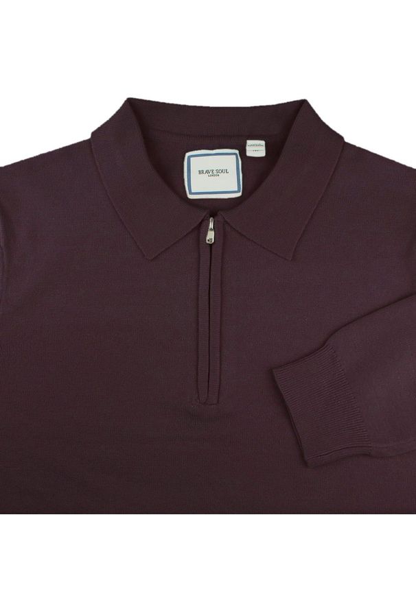 Męski, Lekki Sweter z Wiskozy z Kołnierzykiem Polo - Brave Soul - Bordo. Typ kołnierza: polo. Kolor: czerwony. Materiał: poliester, poliamid, wiskoza