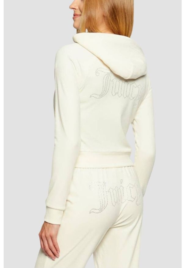 Juicy Couture - JUICY COUTURE Kremowa bluza damska Madison Outline Hoodie, Rozmiar S. Okazja: na co dzień. Kolor: beżowy. Materiał: materiał. Styl: casual