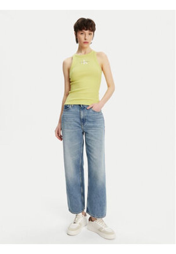 Calvin Klein Jeans Top Monologo J20J225301 Żółty Slim Fit. Kolor: żółty. Materiał: bawełna