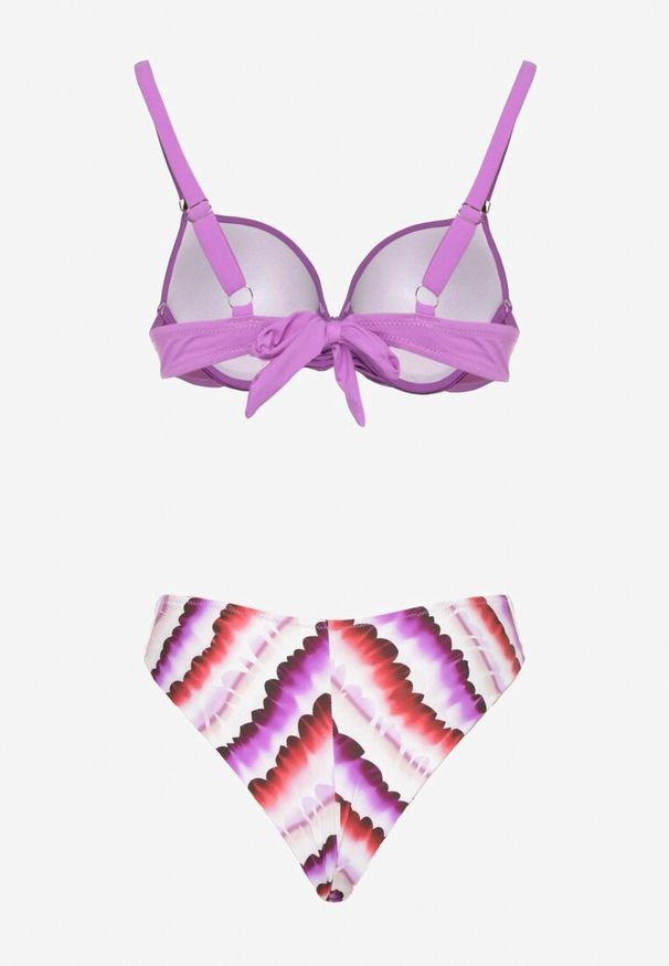 Renee - Fioletowo-Różowe Bikini Majtki Figi Ozdobione Nadrukiem i Biustonosz Natinalia. Kolor: fioletowy. Wzór: aplikacja, nadruk