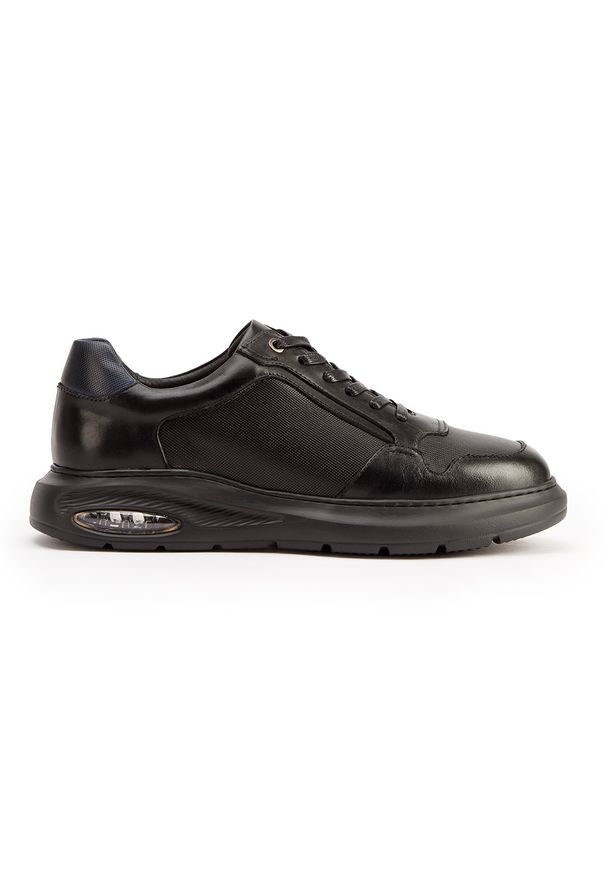 Wittchen - Męskie sneakersy skórzane z poduszką powietrzną czarne. Nosek buta: okrągły. Kolor: czarny. Materiał: skóra. Obcas: na koturnie