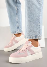 Renee - Różowe Sneakersy Typu Kultowe Tenisówki na Grubej Podeszwie Nanessa. Kolor: różowy. Materiał: jeans #6