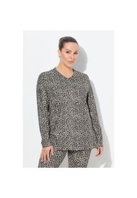 ULLA POPKEN - Damskie Bluzka funkcyjna narciarska panterka dekolt w szpic długi rękaw. Kolekcja: plus size. Kolor: czarny. Materiał: poliester, materiał, elastan. Długość rękawa: długi rękaw. Długość: długie. Wzór: motyw zwierzęcy #1