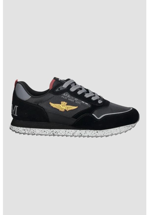 Aeronautica Militare - AERONAUTICA MILITARE Czarne sneakersy męskie, Rozmiar 41. Okazja: na co dzień. Kolor: czarny. Materiał: materiał