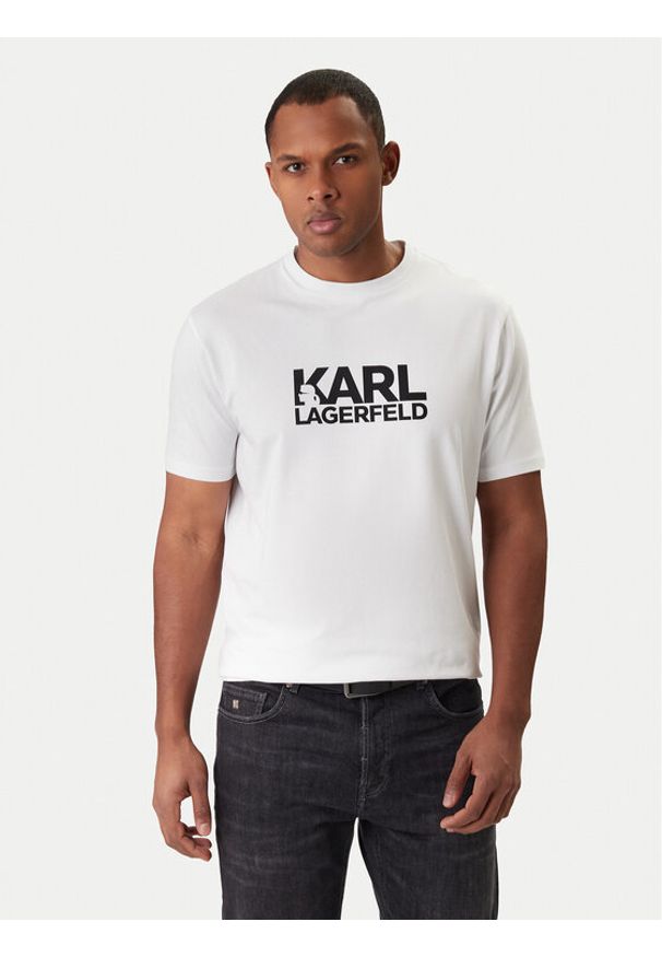 Karl Lagerfeld - KARL LAGERFELD T-Shirt 755780 561235 Biały Regular Fit. Typ kołnierza: dekolt w karo. Kolor: biały. Materiał: bawełna
