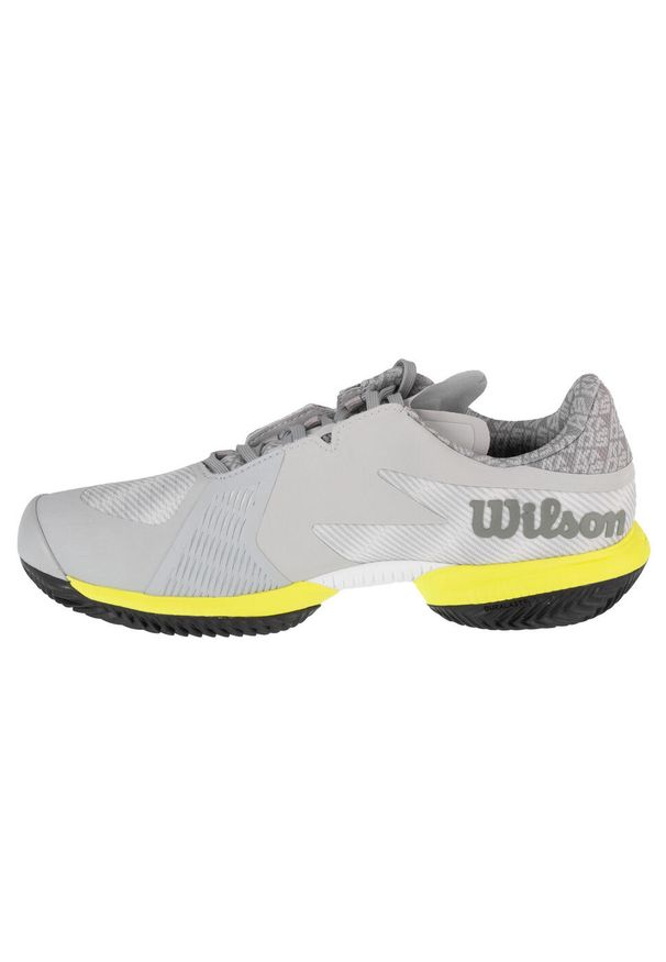 Buty do tenisa męskie Wilson Kaos Swift 1.5 Clay. Zapięcie: sznurówki. Kolor: szary. Materiał: guma, materiał, tkanina, syntetyk. Szerokość cholewki: normalna. Sport: turystyka piesza, tenis