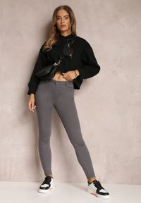 Renee - Ciemnoszare Spodnie Skinny Eulalia. Kolor: szary. Materiał: tkanina. Długość: długie. Wzór: gładki. Styl: klasyczny