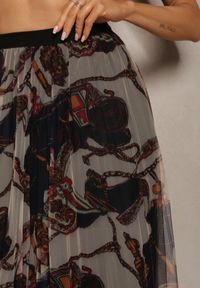 Renee - Brązowo-Czarna Plisowana Spódnica High Waist Rozkloszowana w Abstrakcyjny Wzór Yrosa. Stan: podwyższony. Kolor: brązowy. Materiał: tkanina #3