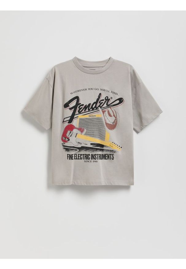 Reserved - T-shirt Fender - jasnoszary. Kolor: szary. Materiał: dzianina, bawełna
