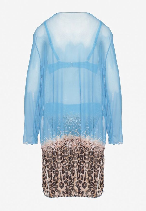 Born2be - Jasnoniebieskie Bikini Biustonosz i Majtki Figi z Dodatkową Narzutką w Panterkę Pasalitia. Kolor: niebieski. Wzór: motyw zwierzęcy