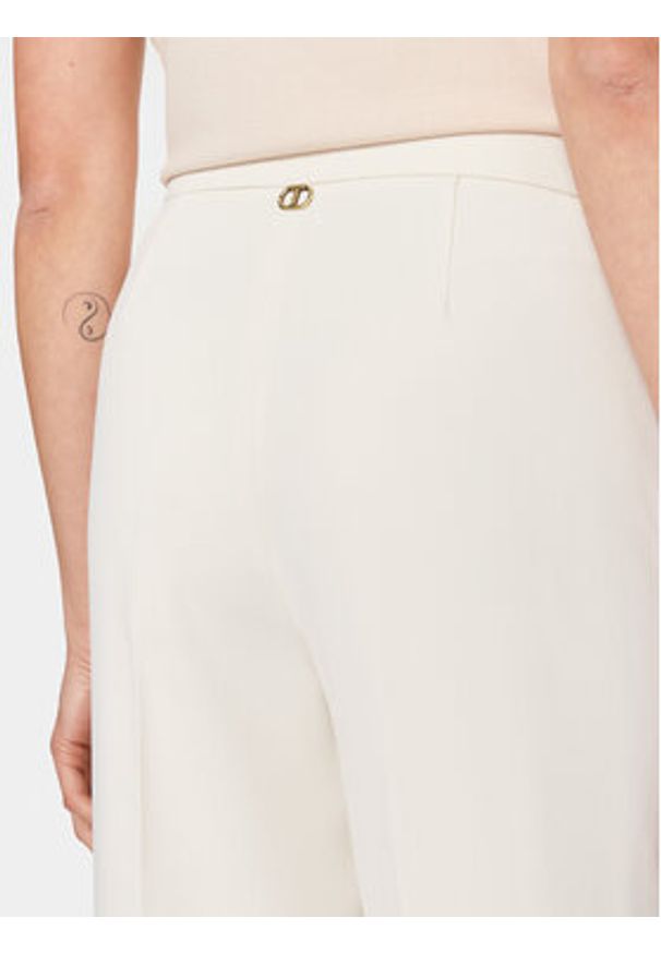 TwinSet - TWINSET Spodnie materiałowe 241TP2130 Écru Wide Leg. Materiał: syntetyk