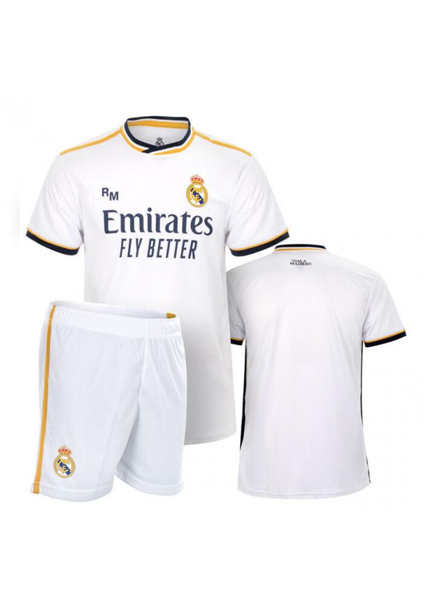 Koszulka piłkarska dla dzieci Real Madrid Home 23/24. Kolor: biały, wielokolorowy, żółty. Sport: piłka nożna