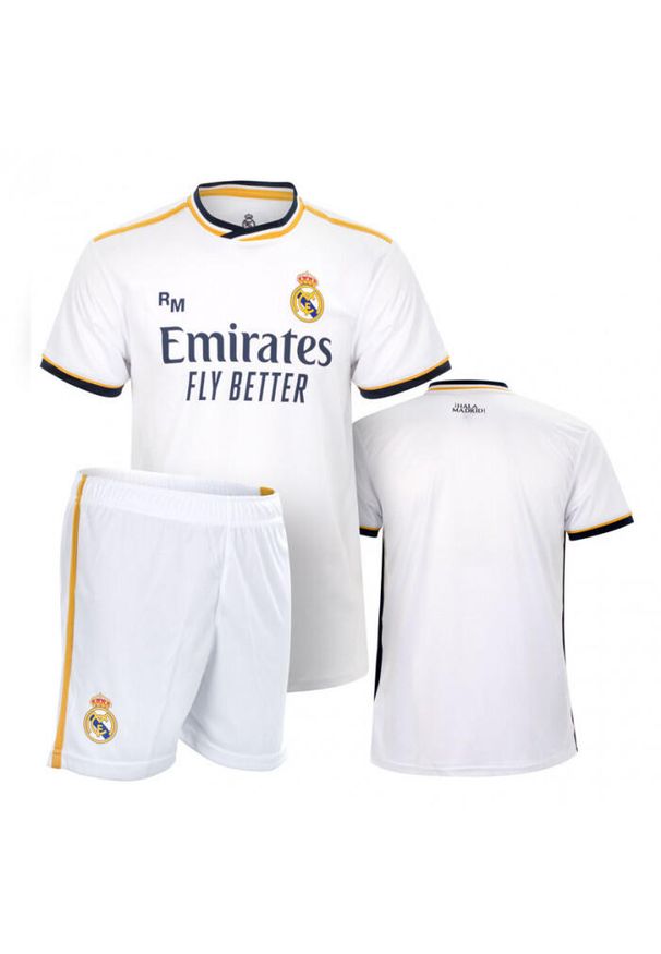 Koszulka piłkarska dla dzieci Real Madrid Home 23/24. Kolor: biały, żółty, wielokolorowy. Sport: piłka nożna